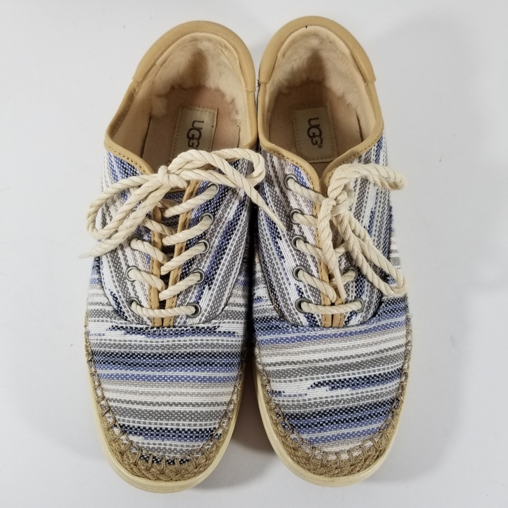 UGG Eyan Sneakers Women's 10 Espadrille Cotton Blue Gray White Lace Up